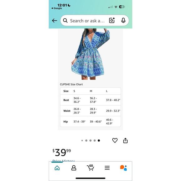 Cupshe Blue Boho Paisley V-Neck Puff Sleeve Mini Dress/Swimsuit Cover Up ~ NEW - Picture 10 of 11